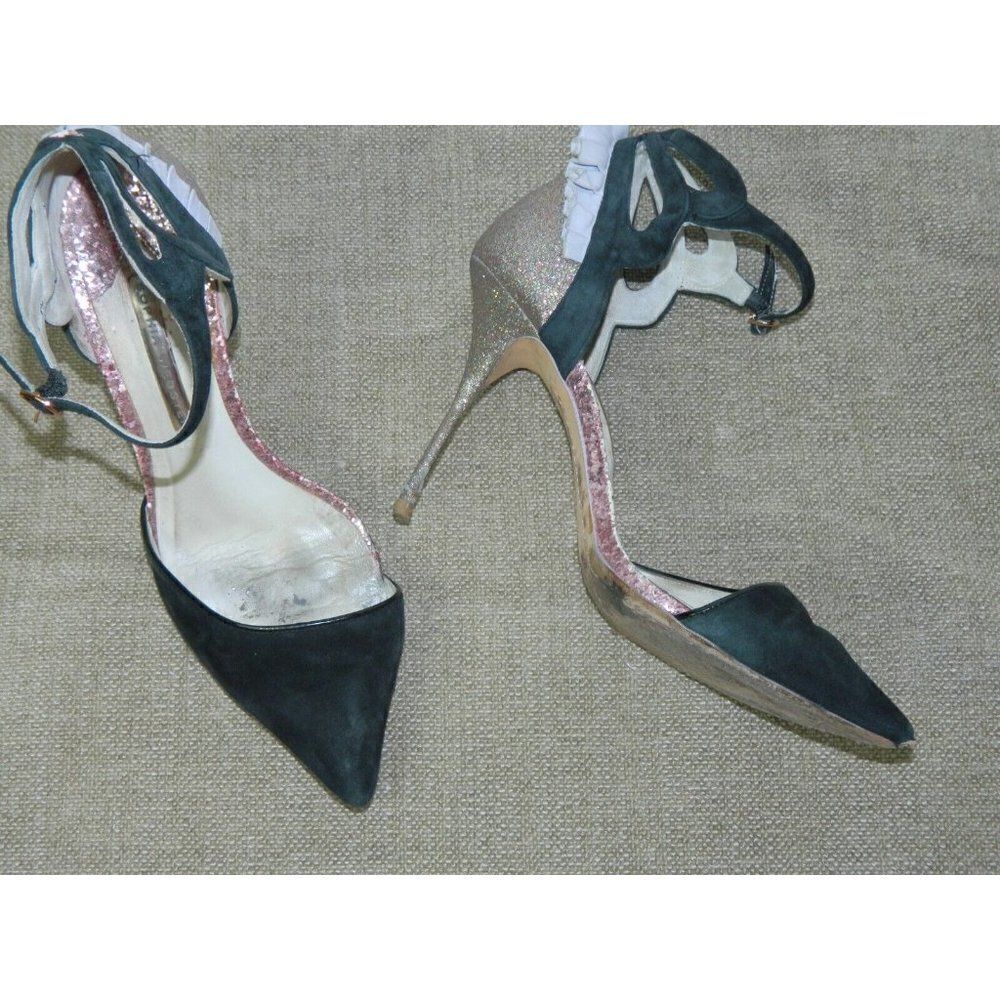 Sophia Webster Black Suede ‎ Gold Sparkle Evangeline Sandals Size 40.5 EU  10 US